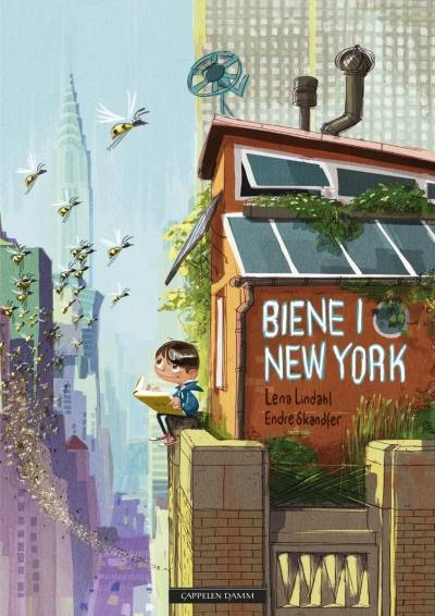 Bokomslag til "Biene i New York" av Lena Lindahl og Endre Skandfer. 2016.  Cappelen Damm